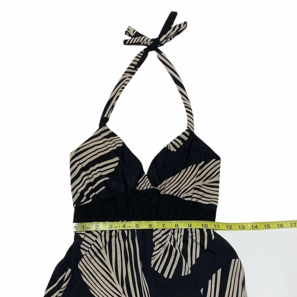 SHEN Jie Black Feather Printed Halter Maxi Dress
